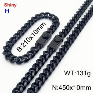 450&210x10MM Black Color Stainless Steel Cuban Chain Bracelet Necklace Set Fashion Shining Jewelry Set - KS218878-Z