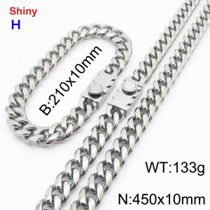 450&210x10MM Silver Stainless Steel Cuban Chain Bracelet Necklace Set Fashion Shining Jewelry Set - KS218892-Z