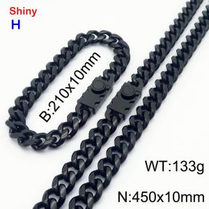 450&210x10MM Black Color Stainless Steel Cuban Chain Bracelet Necklace Set Fashion Shining Jewelry Set - KS218899-Z