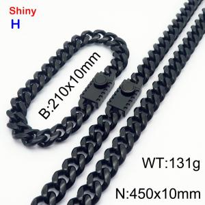 450&210x10MM Black Color Stainless Steel Cuban Chain Bracelet Necklace Set Fashion Shining Jewelry Set - KS218920-Z