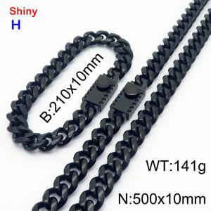 500&210x10MM Black Color Stainless Steel Cuban Chain Bracelet Necklace Set Fashion Shining Jewelry Set - KS218921-Z