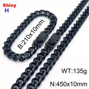 450&210x10MM Black Color Stainless Steel Cuban Chain Bracelet Necklace Set Fashion Shining Jewelry Set - KS218941-Z