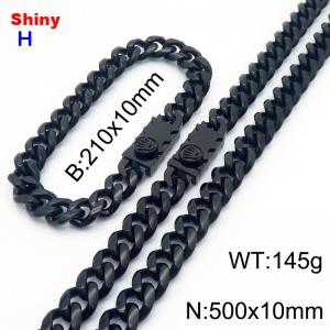 500&210x10MM Black Color Stainless Steel Cuban Chain Bracelet Necklace Set Fashion Shining Jewelry Set - KS218942-Z