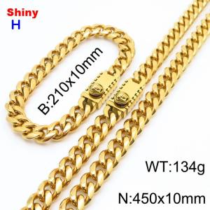 450&210x10MM Gold Color Stainless Steel Cuban Chain Bracelet Necklace Set Fashion Shining Jewelry Set - KS218948-Z