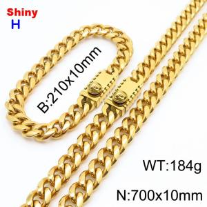 700&210x10MM Gold Color Stainless Steel Cuban Chain Bracelet Necklace Set Fashion Shining Jewelry Set - KS218953-Z