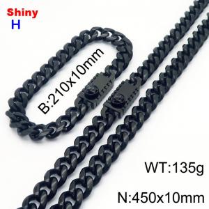 450&210x10MM Black Color Stainless Steel Cuban Chain Bracelet Necklace Set Fashion Shining Jewelry Set - KS218962-Z