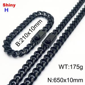 650&210x10MM Black Color Stainless Steel Cuban Chain Bracelet Necklace Set Fashion Shining Jewelry Set - KS218966-Z