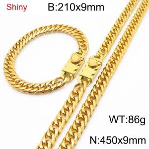 9mm Shiny Link Chain Bracelet & Necklace Jewelry Set With Unique Clasp Men Women Stainless Steel 304 Gold Color - KS218969-Z