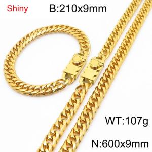 9mm Shiny Link Chain Bracelet & Necklace Jewelry Set With Unique Clasp Men Women Stainless Steel 304 Gold Color - KS218972-Z