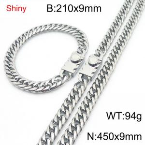 9mm Shiny Link Chain Bracelet & Necklace Jewelry Set With Unique Clasp Men Women Stainless Steel 304 Silver Color - KS218976-Z