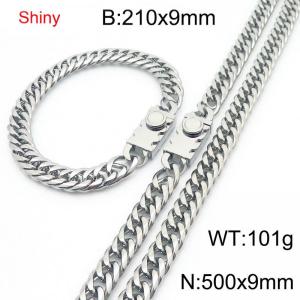 9mm Shiny Link Chain Bracelet & Necklace Jewelry Set With Unique Clasp Men Women Stainless Steel 304 Silver Color - KS218977-Z