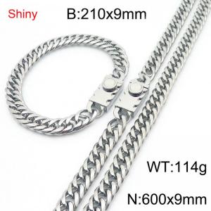 9mm Shiny Link Chain Bracelet & Necklace Jewelry Set With Unique Clasp Men Women Stainless Steel 304 Silver Color - KS218979-Z