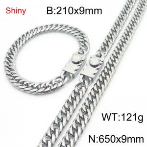 9mm Shiny Link Chain Bracelet & Necklace Jewelry Set With Unique Clasp Men Women Stainless Steel 304 Silver Color - KS218980-Z