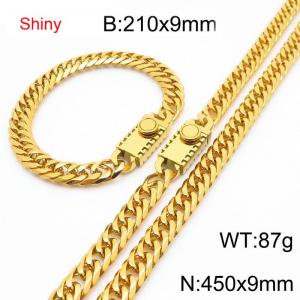 9mm Shiny Link Chain Bracelet & Necklace Jewelry Set With Unique Clasp Men Women Stainless Steel 304 Gold Color - KS218990-Z