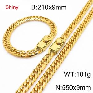 9mm Shiny Link Chain Bracelet & Necklace Jewelry Set With Unique Clasp Men Women Stainless Steel 304 Gold Color - KS218992-Z