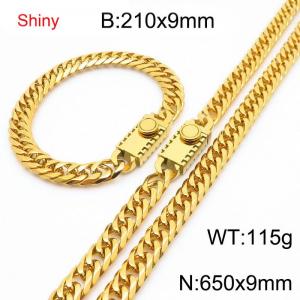 9mm Shiny Link Chain Bracelet & Necklace Jewelry Set With Unique Clasp Men Women Stainless Steel 304 Gold Color - KS218994-Z