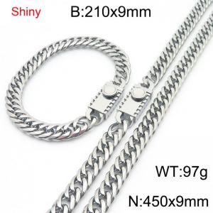 9mm Shiny Link Chain Bracelet & Necklace Jewelry Set With Unique Clasp Men Women Stainless Steel 304 Silver Color - KS218997-Z