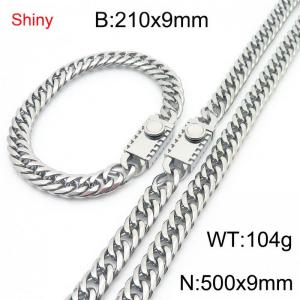 9mm Shiny Link Chain Bracelet & Necklace Jewelry Set With Unique Clasp Men Women Stainless Steel 304 Silver Color - KS218998-Z