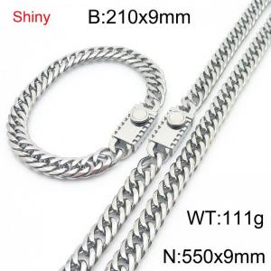 9mm Shiny Link Chain Bracelet & Necklace Jewelry Set With Unique Clasp Men Women Stainless Steel 304 Silver Color - KS218999-Z