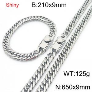 9mm Shiny Link Chain Bracelet & Necklace Jewelry Set With Unique Clasp Men Women Stainless Steel 304 Silver Color - KS219001-Z