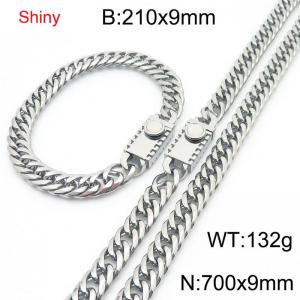 9mm Shiny Link Chain Bracelet & Necklace Jewelry Set With Unique Clasp Men Women Stainless Steel 304 Silver Color - KS219002-Z