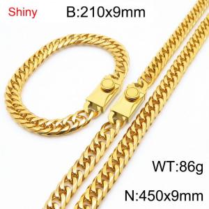 9mm Shiny Link Chain Bracelet & Necklace Jewelry Set With Unique Clasp Men Women Stainless Steel 304 Gold Color - KS219011-Z