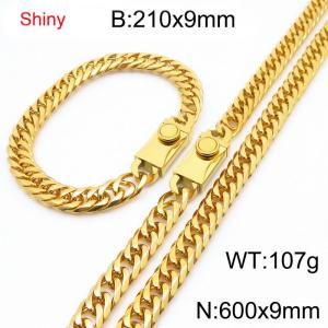 9mm Shiny Link Chain Bracelet & Necklace Jewelry Set With Unique Clasp Men Women Stainless Steel 304 Gold Color - KS219014-Z