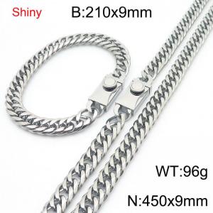 9mm Shiny Link Chain Bracelet & Necklace Jewelry Set With Unique Clasp Men Women Stainless Steel 304 Silver Color - KS219018-Z