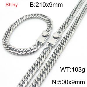 9mm Shiny Link Chain Bracelet & Necklace Jewelry Set With Unique Clasp Men Women Stainless Steel 304 Silver Color - KS219019-Z