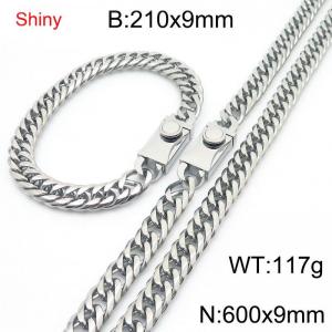 9mm Shiny Link Chain Bracelet & Necklace Jewelry Set With Unique Clasp Men Women Stainless Steel 304 Silver Color - KS219021-Z