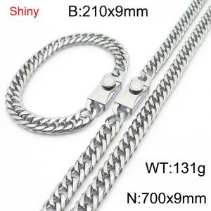 9mm Shiny Link Chain Bracelet & Necklace Jewelry Set With Unique Clasp Men Women Stainless Steel 304 Silver Color - KS219023-Z