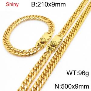 9mm Shiny Link Chain Bracelet & Necklace Jewelry Set With Unique Clasp Men Women Stainless Steel 304 Gold Color - KS219033-Z