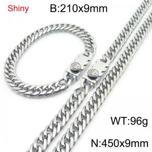 9mm Shiny Link Chain Bracelet & Necklace Jewelry Set With Unique Clasp Men Women Stainless Steel 304 Silver Color - KS219039-Z