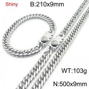 9mm Shiny Link Chain Bracelet & Necklace Jewelry Set With Unique Clasp Men Women Stainless Steel 304 Silver Color - KS219040-Z