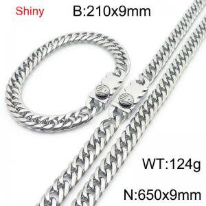 9mm Shiny Link Chain Bracelet & Necklace Jewelry Set With Unique Clasp Men Women Stainless Steel 304 Silver Color - KS219043-Z