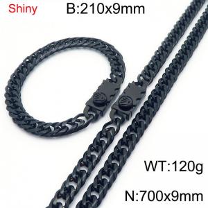 9mm Shiny Link Chain Bracelet & Necklace Jewelry Set With Unique Clasp Men Women Stainless Steel 304 Black Color - KS219051-Z