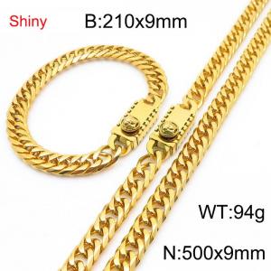 9mm Shiny Link Chain Bracelet & Necklace Jewelry Set With Unique Clasp Men Women Stainless Steel 304 Gold Color - KS219054-Z