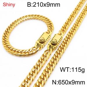 9mm Shiny Link Chain Bracelet & Necklace Jewelry Set With Unique Clasp Men Women Stainless Steel 304 Gold Color - KS219057-Z