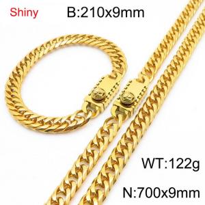 9mm Shiny Link Chain Bracelet & Necklace Jewelry Set With Unique Clasp Men Women Stainless Steel 304 Gold Color - KS219058-Z