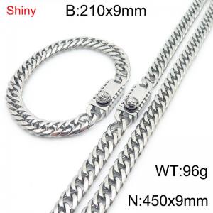 9mm Shiny Link Chain Bracelet & Necklace Jewelry Set With Unique Clasp Men Women Stainless Steel 304 Silver Color - KS219060-Z