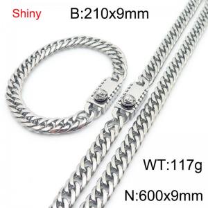 9mm Shiny Link Chain Bracelet & Necklace Jewelry Set With Unique Clasp Men Women Stainless Steel 304 Silver Color - KS219063-Z