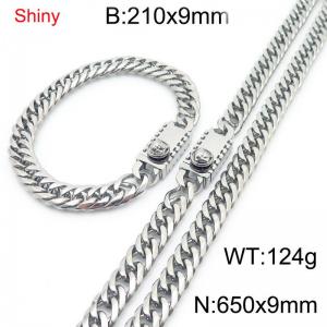 9mm Shiny Link Chain Bracelet & Necklace Jewelry Set With Unique Clasp Men Women Stainless Steel 304 Silver Color - KS219064-Z