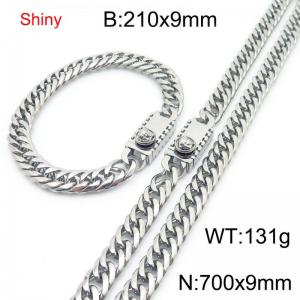 9mm Shiny Link Chain Bracelet & Necklace Jewelry Set With Unique Clasp Men Women Stainless Steel 304 Silver Color - KS219065-Z