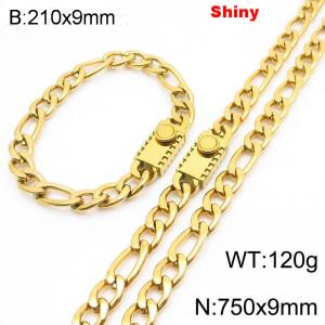 210x9mm Bracelet 750x9mm Necklace Gold Color Stainless Steel Shiny 3：1 NK Chain Jewelry Sets For Women Men - KS219080-Z