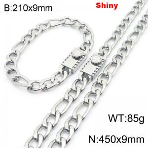 210x9mm Bracelet 450x9mm Necklace Silver Color Stainless Steel Shiny 3：1 NK Chain Jewelry Sets For Women Men - KS219081-Z