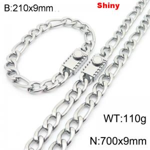 210x9mm Bracelet 700x9mm Necklace Silver Color Stainless Steel Shiny 3：1 NK Chain Jewelry Sets For Women Men - KS219086-Z
