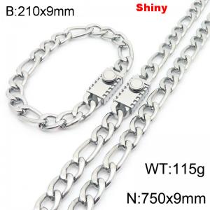 210x9mm Bracelet 750x9mm Necklace Silver Color Stainless Steel Shiny 3：1 NK Chain Jewelry Sets For Women Men - KS219087-Z