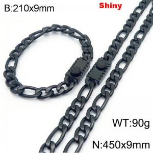 210x9mm Bracelet 450x9mm Necklace Black Color Stainless Steel Shiny 3：1 NK Chain Jewelry Sets For Women Men - KS219088-Z