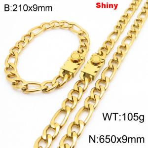 210x9mm Bracelet 650x9mm Necklace Gold Color Stainless Steel Shiny 3：1 NK Chain Jewelry Sets For Women Men - KS219099-Z