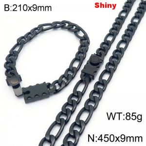 210x9mm Bracelet 450x9mm Necklace Black Color Stainless Steel Shiny 3：1 NK Chain Jewelry Sets For Women Men - KS219109-Z
